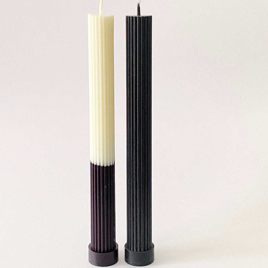 Set of 2 Ribbed Pillar Candle, Black & White