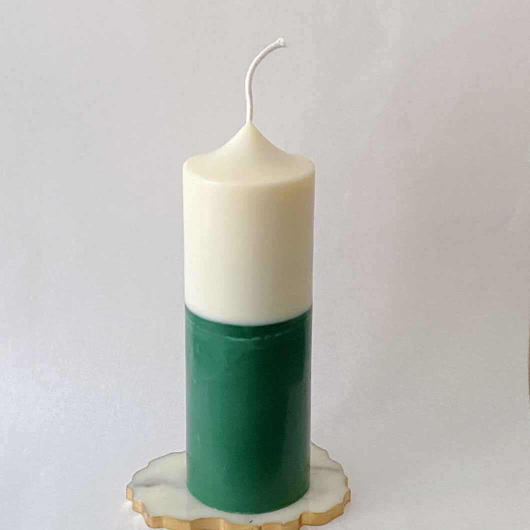 Statement Pillar Candle, Two-Toned Forest Green/ White