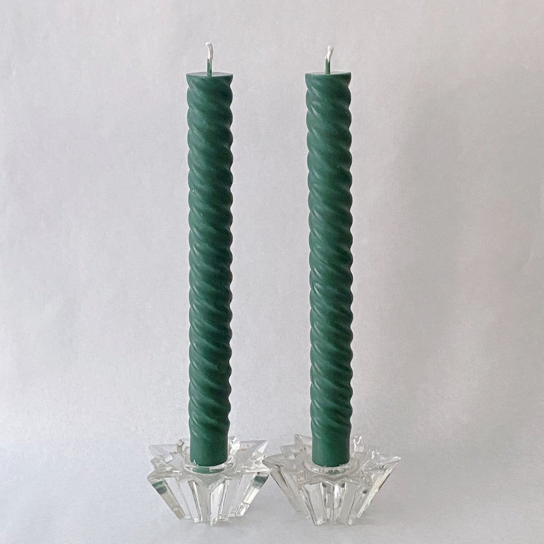 Spiral Candles, (pair) Forest Green