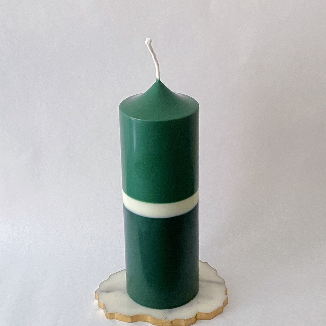 Statement Pillar Candle Forest Green/ White