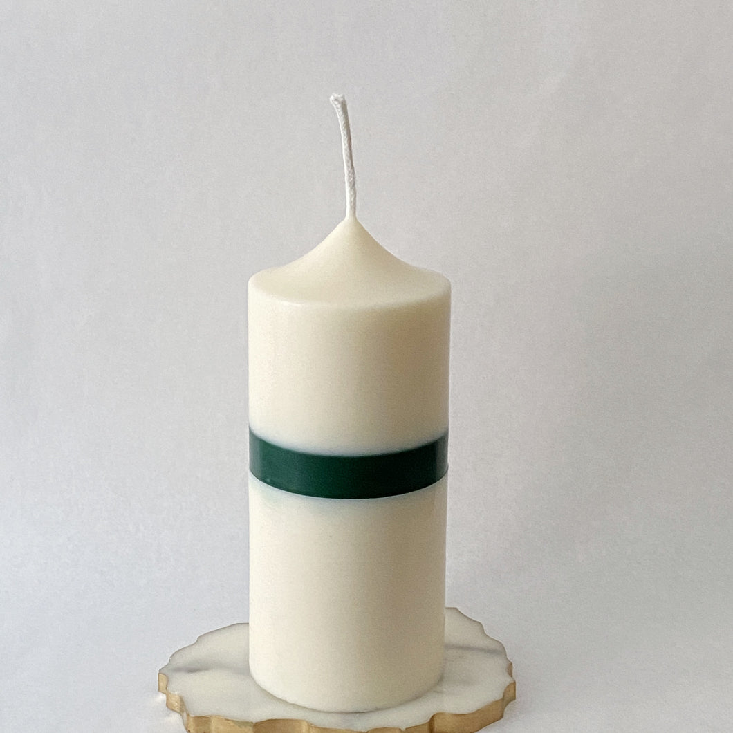 Statement Pillar Candle, Medium - Minimalist Forest Green/ White