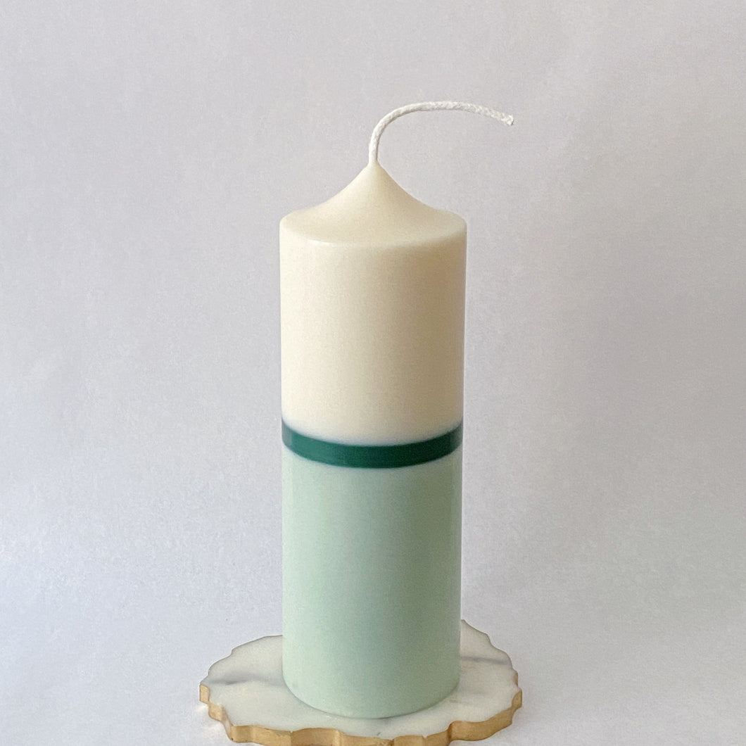 Statement Pillar Candle, Colour-Block Forest Green/ White