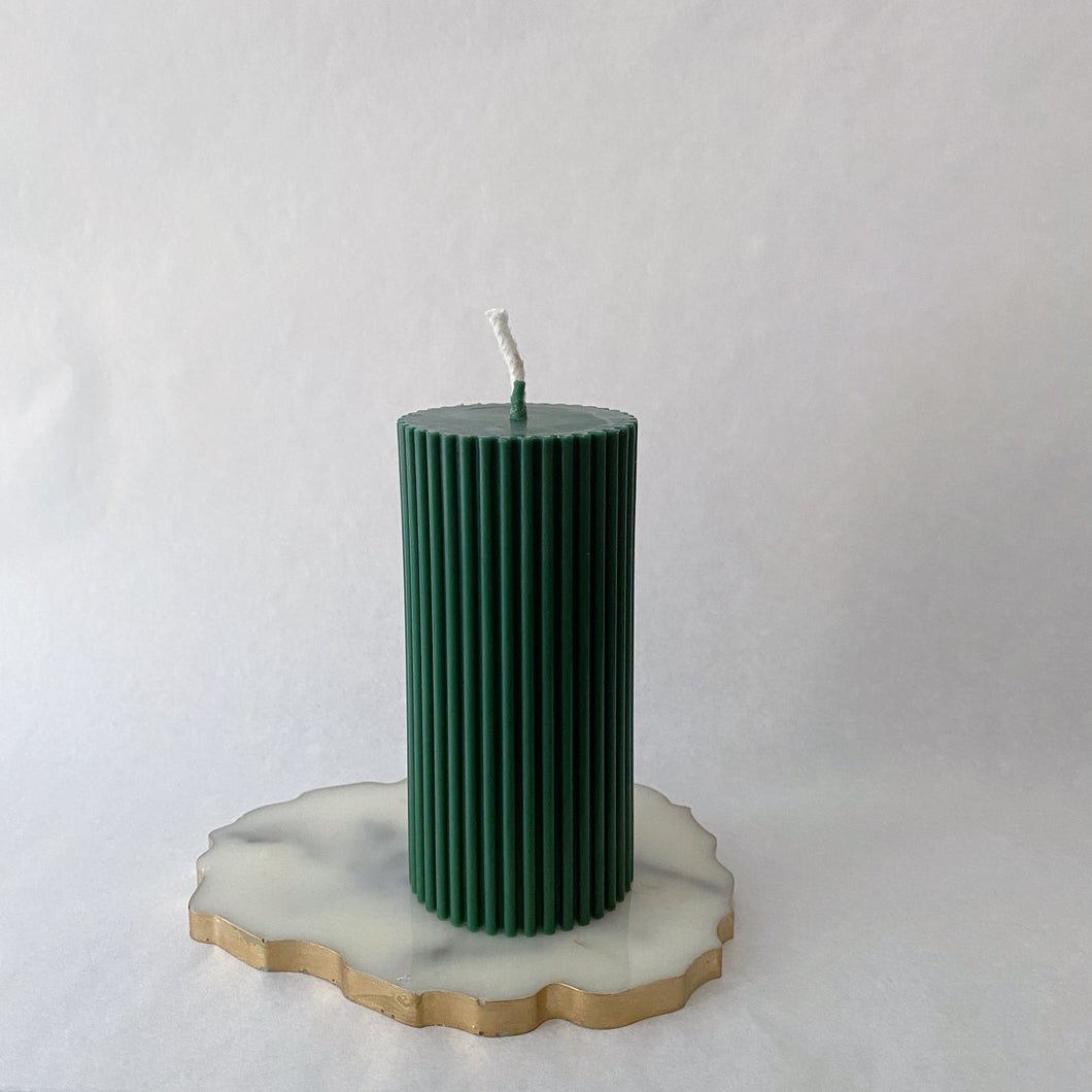 Ribbed Column Candle, Forest Green