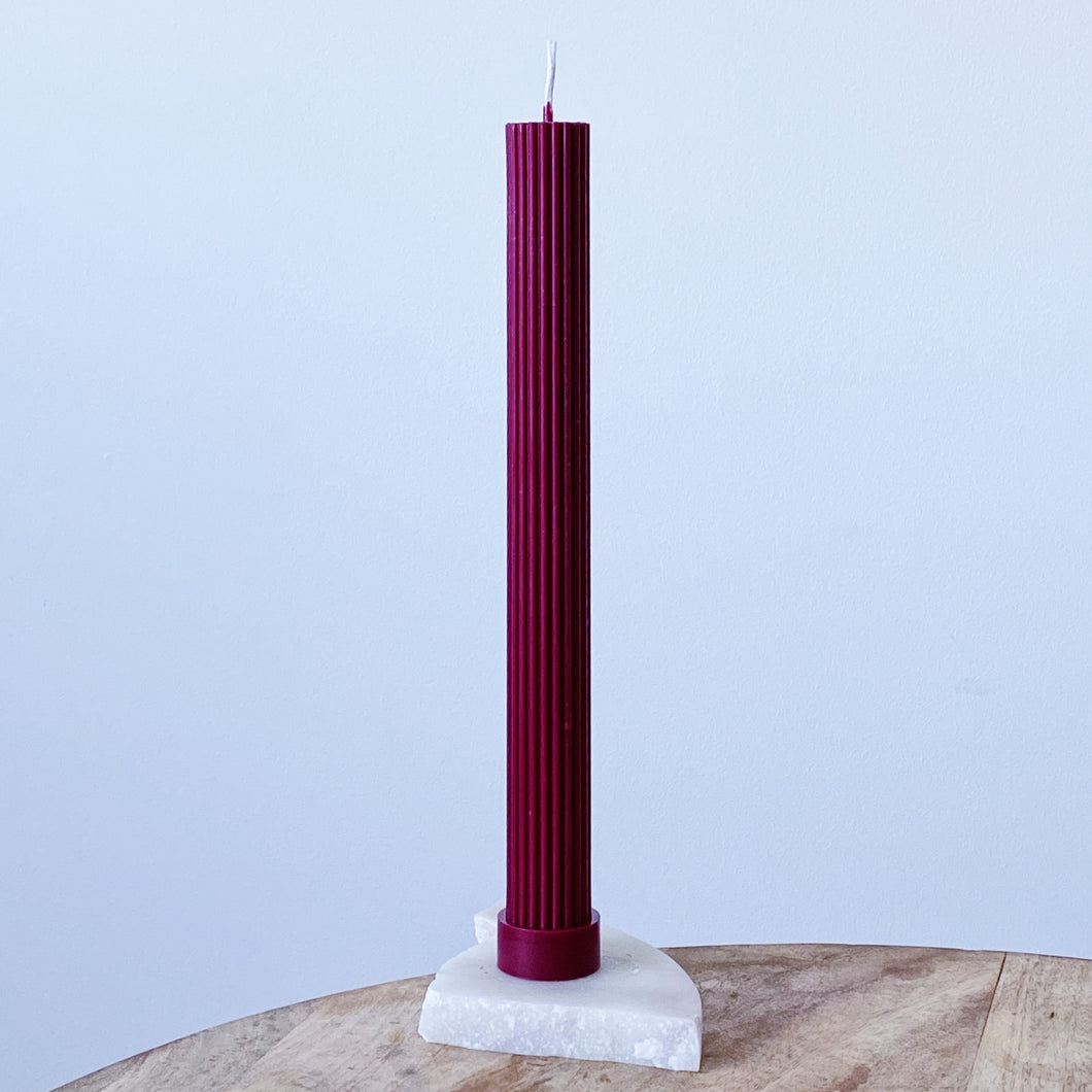 Ribbed Pillar Candle, Bordeaux