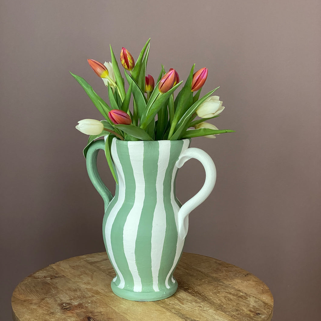 Green Striped Terracotta Vase