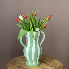 Load image into Gallery viewer, Green Striped Terracotta Vase
